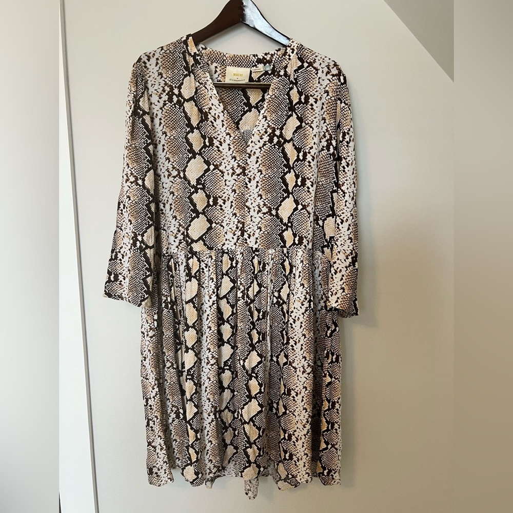 Anthropologie Maeve Brown and Cream Snake Print Dress